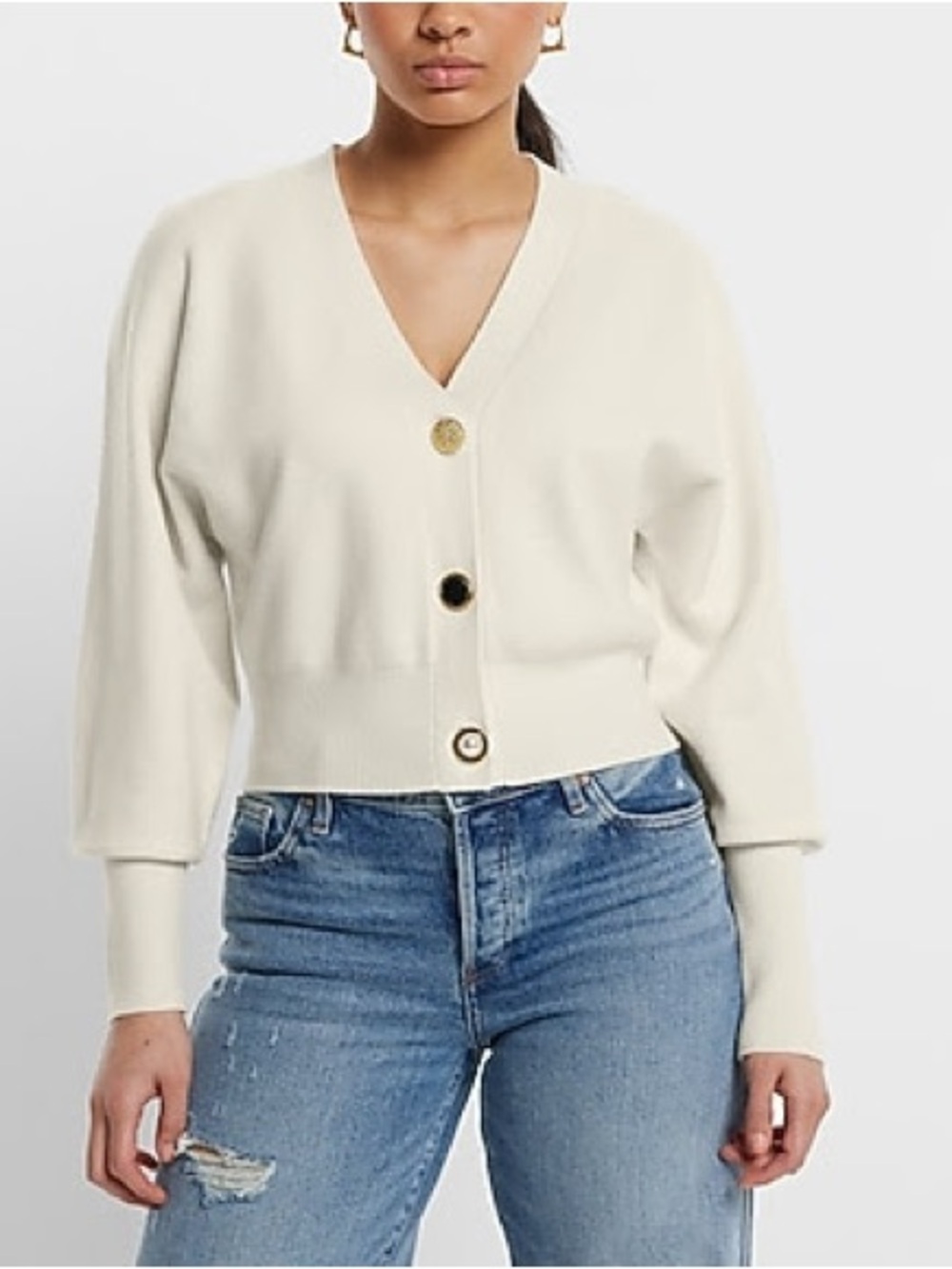 Express Skimming V-Neck Mixed Button Cardigan